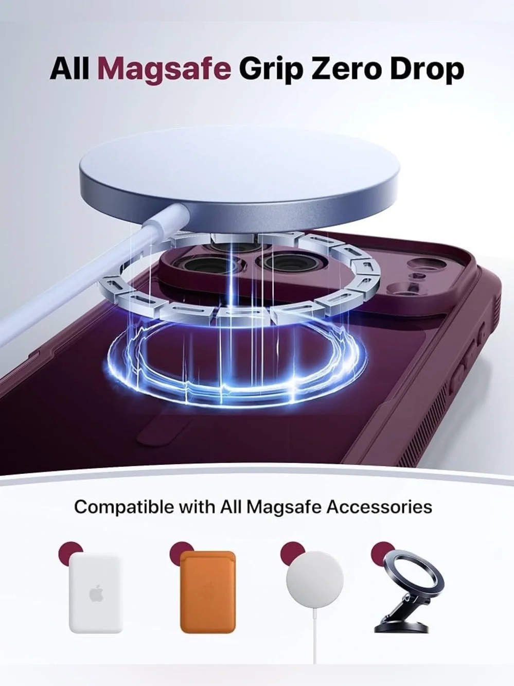 Magnetic for iPhone 18 Pro Case with Screen Protector, Burgundy